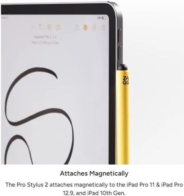 Alt view image 4 of 7 - Active Dual-Tip w/Capacitive Back-End, Wireless Charging, Palm Rejection, Tilt Recognition -Compatible w/iPad Pro 11/12.9 (3,4, & 5 Gen)/Air 10.9/iPad 10.2/9.7/Mini 5 & 6 - Yellow