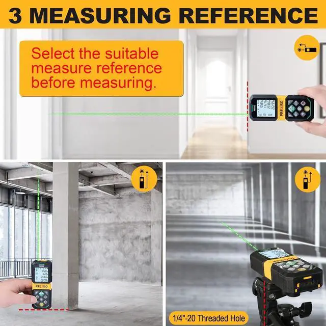 Alt view image 2 of 7 - Laser Measure Rechargeable, 265Ft Green Beam Measurement Tool with Angle Sensor& 30 Sets Data Storage &1/4"-20 Threaded Hole - Ft/Ft+in/in/M Units Pythagorean Mode, Area, Volume