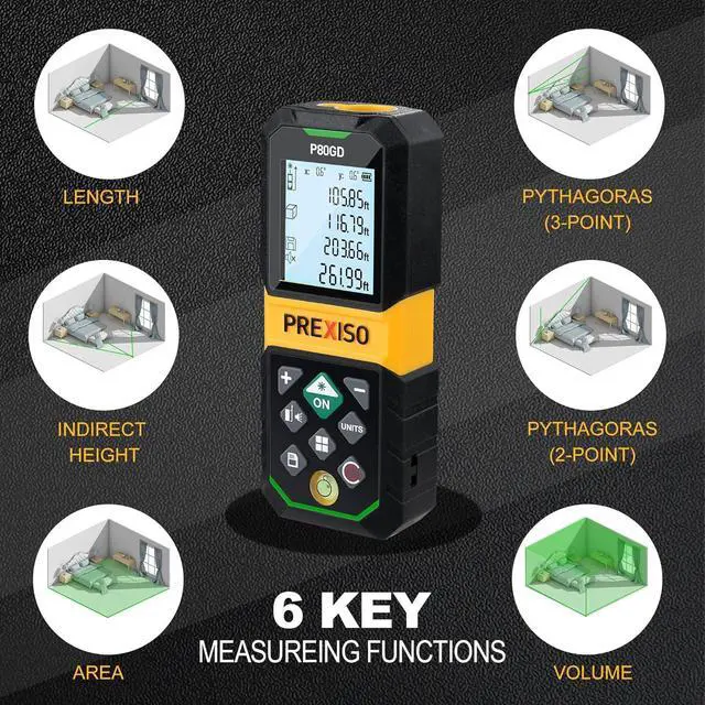 Alt view image 5 of 7 - Laser Measure Rechargeable, 265Ft Green Beam Measurement Tool with Angle Sensor& 30 Sets Data Storage &1/4"-20 Threaded Hole - Ft/Ft+in/in/M Units Pythagorean Mode, Area, Volume