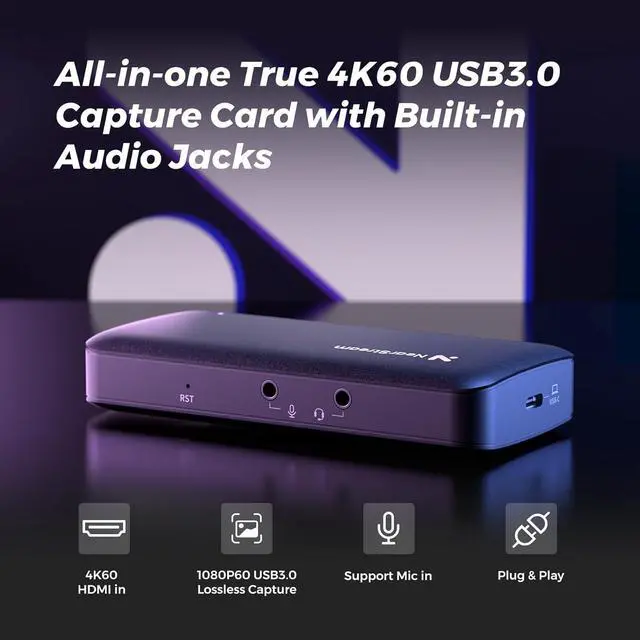 Alt view image 2 of 7 - 4K HDMI Capture Card, USB 3.0 Video Capture Card for Streaming, Recording in 1080P 60FPS with Ultra-Low Latency, Compatible with PS4/PS5/Switch in OBS, YouTube, Works with PC/Mac (CCD10)