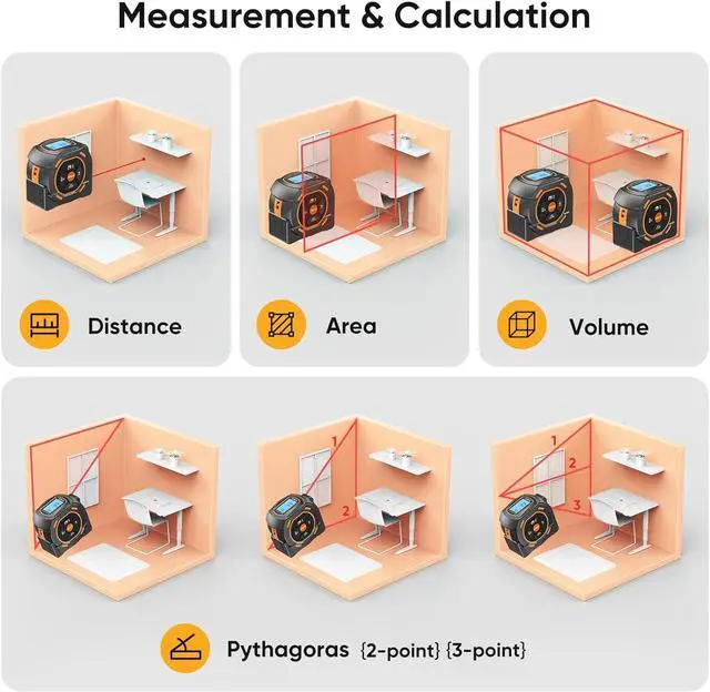 Alt view image 3 of 7 - Laser Tape Measure 197Ft Laser Measurement & 16Ft Manual Measuring Digital Tape Measure Support to Pythagorean Mode, Area, Volume, Ft/Ft+in/in/M Unit Distance Meter for Woodworker Tool