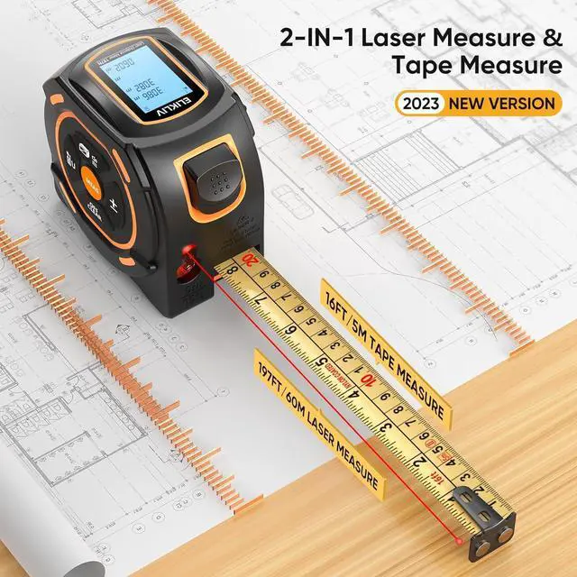 Alt view image 2 of 7 - Laser Tape Measure 197Ft Laser Measurement & 16Ft Manual Measuring Digital Tape Measure Support to Pythagorean Mode, Area, Volume, Ft/Ft+in/in/M Unit Distance Meter for Woodworker Tool