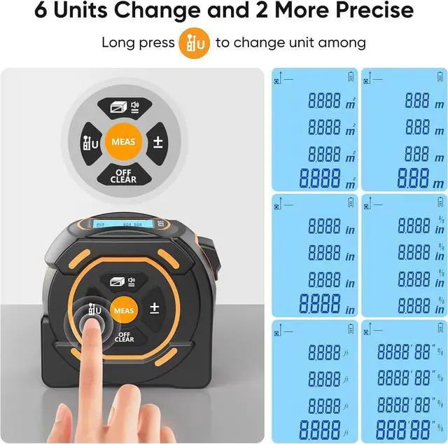 Alt view image 5 of 7 - Laser Tape Measure 197Ft Laser Measurement & 16Ft Manual Measuring Digital Tape Measure Support to Pythagorean Mode, Area, Volume, Ft/Ft+in/in/M Unit Distance Meter for Woodworker Tool
