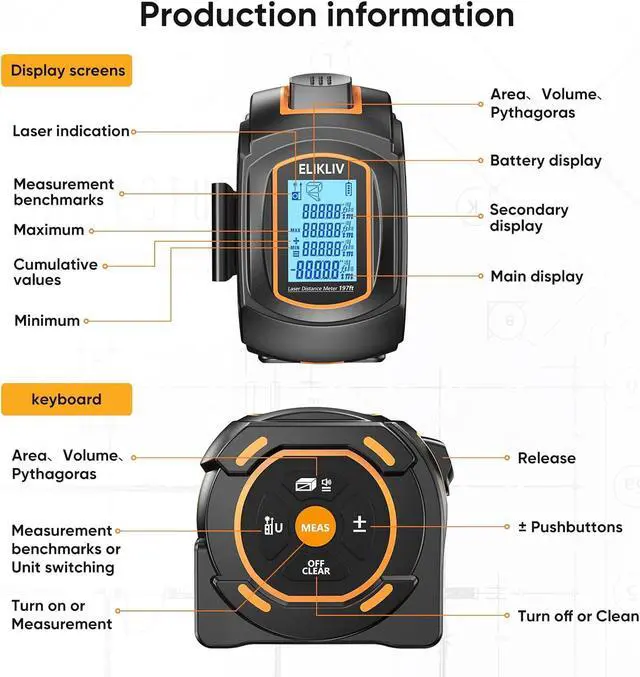 Alt view image 6 of 7 - Laser Tape Measure 197Ft Laser Measurement & 16Ft Manual Measuring Digital Tape Measure Support to Pythagorean Mode, Area, Volume, Ft/Ft+in/in/M Unit Distance Meter for Woodworker Tool