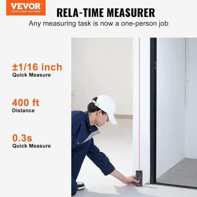 Alt view image 2 of 7 - 400ft Laser Measure, Distance Meter with Camera, Electronic Angle, M/Ft/In Unit Switching, 2.4'' Colorlit Screen, Measure Distance/Area/Volume, Pythagorean Mode  400 Feet -