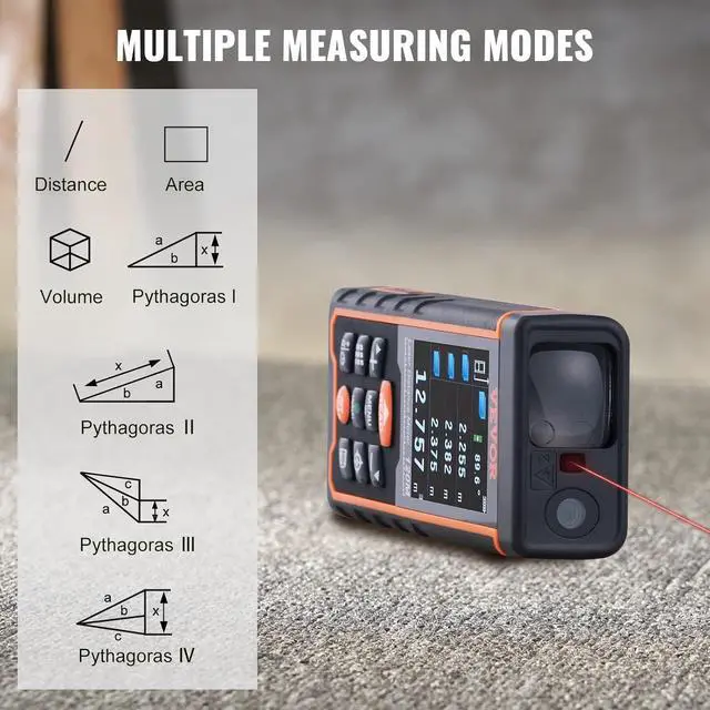 Alt view image 4 of 7 - 400ft Laser Measure, Distance Meter with Camera, Electronic Angle, M/Ft/In Unit Switching, 2.4'' Colorlit Screen, Measure Distance/Area/Volume, Pythagorean Mode  400 Feet -