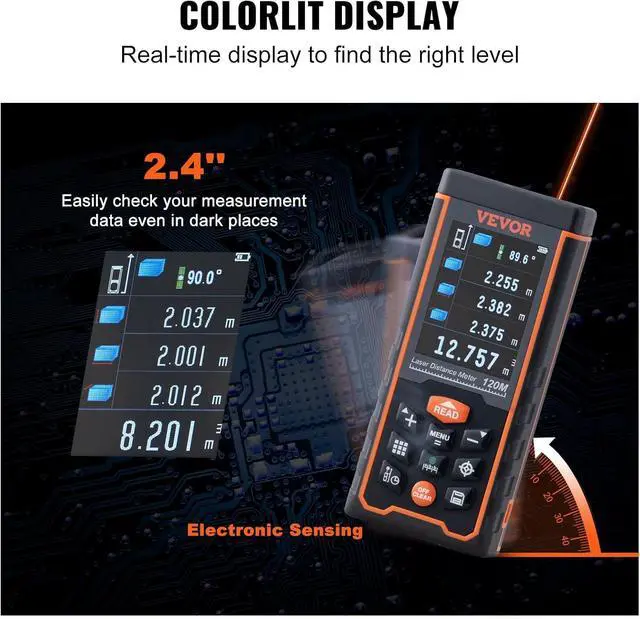 Alt view image 5 of 7 - 400ft Laser Measure, Distance Meter with Camera, Electronic Angle, M/Ft/In Unit Switching, 2.4'' Colorlit Screen, Measure Distance/Area/Volume, Pythagorean Mode  400 Feet -