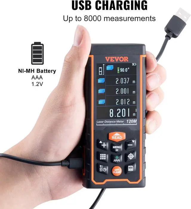 Alt view image 7 of 7 - 400ft Laser Measure, Distance Meter with Camera, Electronic Angle, M/Ft/In Unit Switching, 2.4'' Colorlit Screen, Measure Distance/Area/Volume, Pythagorean Mode  400 Feet -