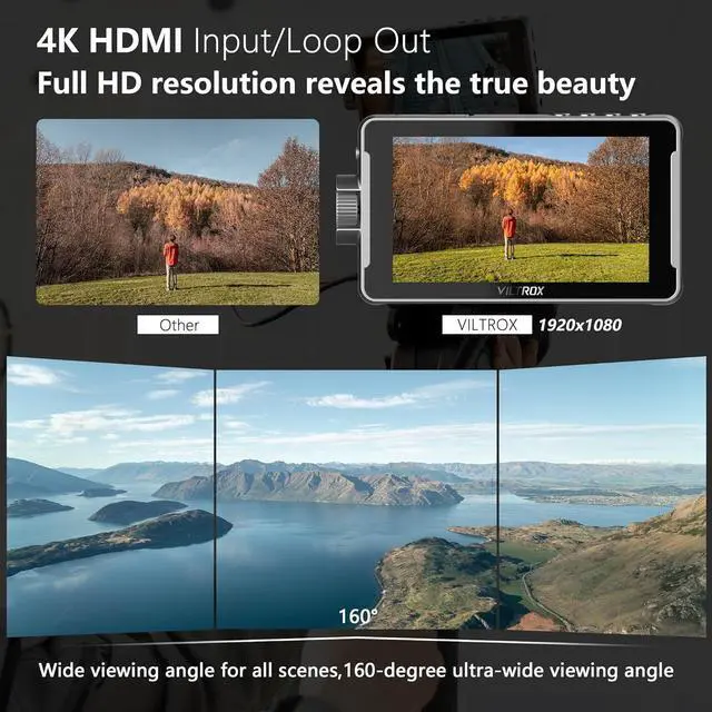 Alt view image 3 of 7 - DC-550 Pro Touchscreen Camera Field Monitor 4K HDMI (5.5 Inch) DSLR Camera Monitor with Battery Sunshade Hood 3D Lut Peaking Focus Assist 1200 nits 160° Wide View Angle DC 12V Type-C 5V in