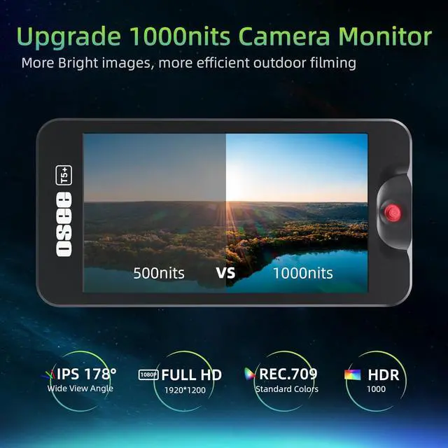 Alt view image 2 of 7 - T5+ 5.5 Inch 1000nits Camera Monitor, Customizable False Color Field Monitor, HDR 4K HDMI Input 8 MySets Preview Workflow DSLR Monitor, Peaking Focus Assist, Waveform, 3D Lut, One-Key Operation