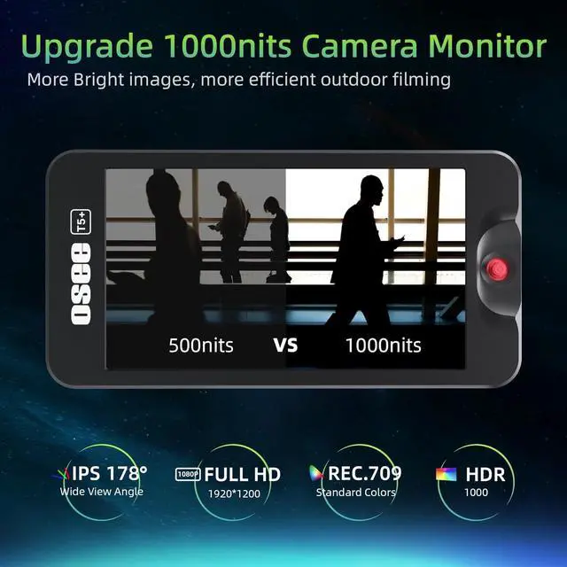 Alt view image 7 of 7 - T5+ 5.5 Inch 1000nits Camera Monitor, Customizable False Color Field Monitor, HDR 4K HDMI Input 8 MySets Preview Workflow DSLR Monitor, Peaking Focus Assist, Waveform, 3D Lut, One-Key Operation