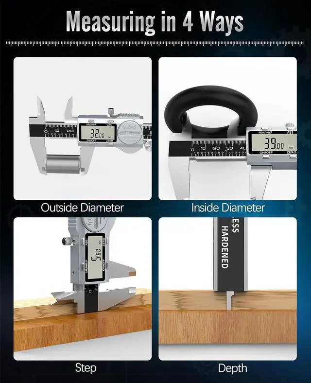Alt view image 7 of 7 - Digital Caliper 12 Inch, (ABS) Absolute Scale Caliper, IP54 Caliper Measuring Tool, Inch/MM/Fraction, Auto-Off LCD Stainless Steel Waterproof Micrometer Vernier Caliper, Feeler Gauges