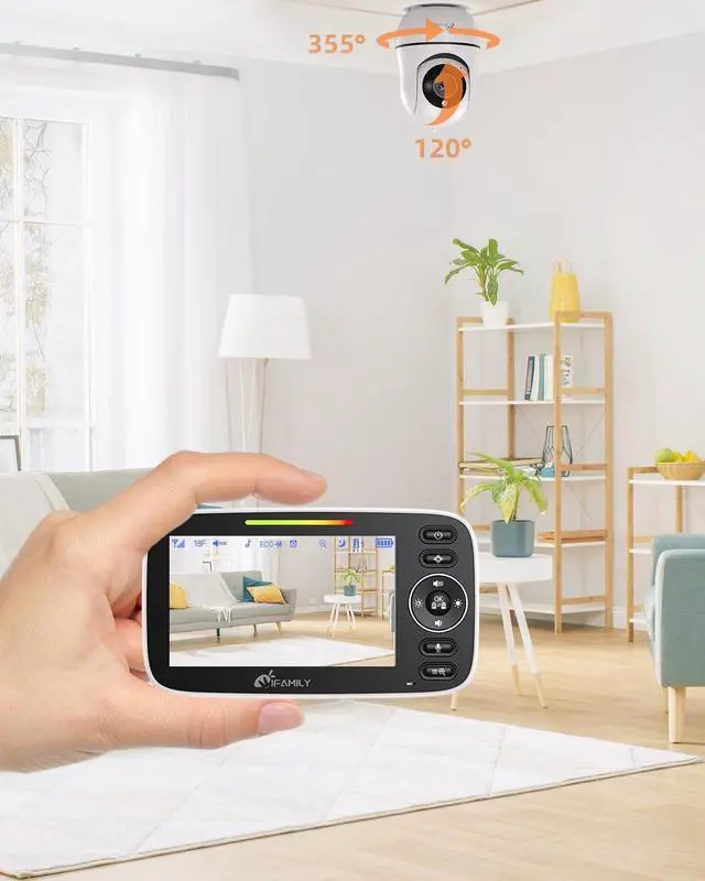 Alt view image 3 of 7 - Split Screen Baby Monitor, Large Display Video Baby Monitor with 2 Cameras and Audio, Long Range, Remote pan tilt, Night Vision, Temperature Sensor, 2 Way Talk, Feeding Clock and lullabies.