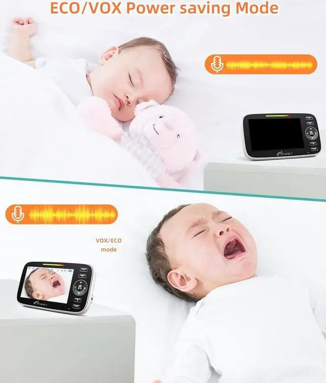 Alt view image 5 of 7 - Split Screen Baby Monitor, Large Display Video Baby Monitor with 2 Cameras and Audio, Long Range, Remote pan tilt, Night Vision, Temperature Sensor, 2 Way Talk, Feeding Clock and lullabies.