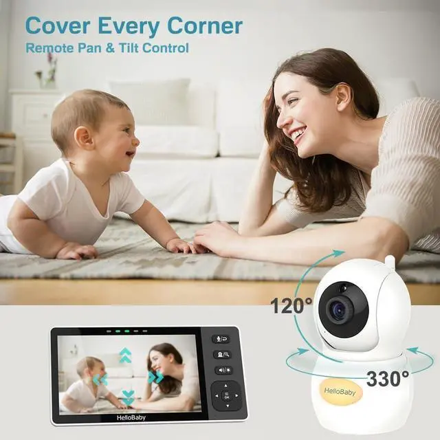 Alt view image 5 of 7 - 720P 5.5'' HD Baby Monitor with Camera and Audio No WiFi, Video Baby Monitor, Remote Pan Tilt Zoom Wide View Range, 1080P Infant Camera, Night Light, Hack Proof, 4000mAh Battery, 1000ft