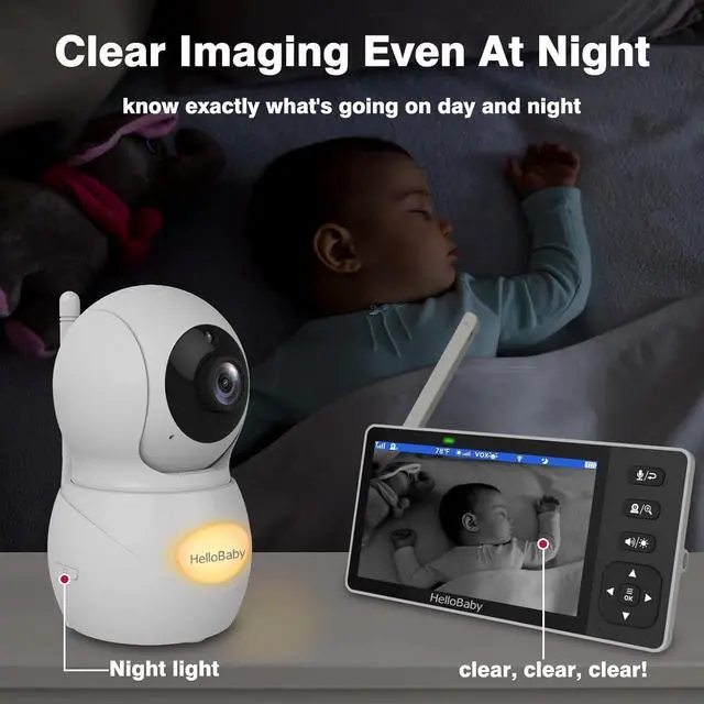 Alt view image 6 of 7 - 720P 5.5'' HD Baby Monitor with Camera and Audio No WiFi, Video Baby Monitor, Remote Pan Tilt Zoom Wide View Range, 1080P Infant Camera, Night Light, Hack Proof, 4000mAh Battery, 1000ft