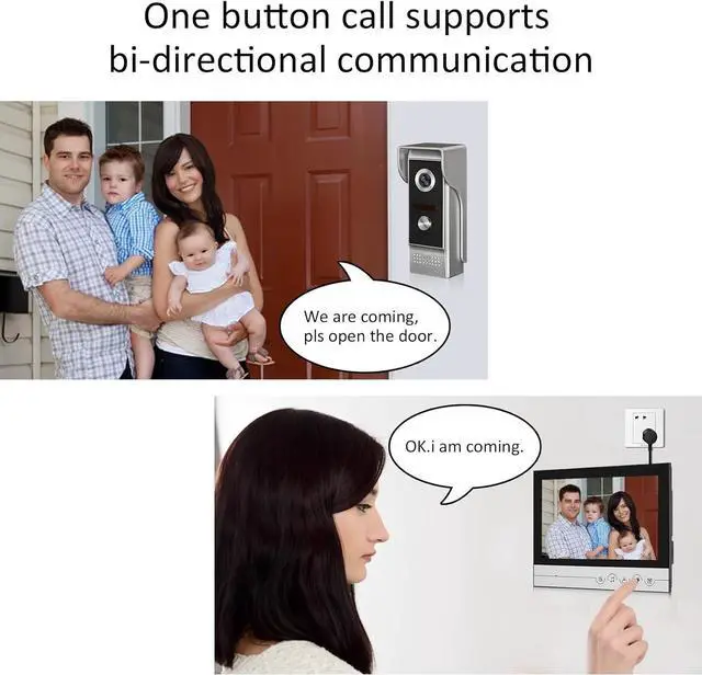 Alt view image 2 of 7 - 9inch Wired Video Intercom System with Camera and Monitor Doorbell,Doorbell Camera with Monitor Supports Unlocking,Monitoring,Dual-Way Intercom for Villa Home Office Apartment