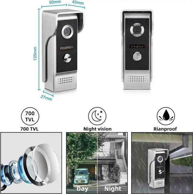 Alt view image 4 of 7 - 9inch Wired Video Intercom System with Camera and Monitor Doorbell,Doorbell Camera with Monitor Supports Unlocking,Monitoring,Dual-Way Intercom for Villa Home Office Apartment