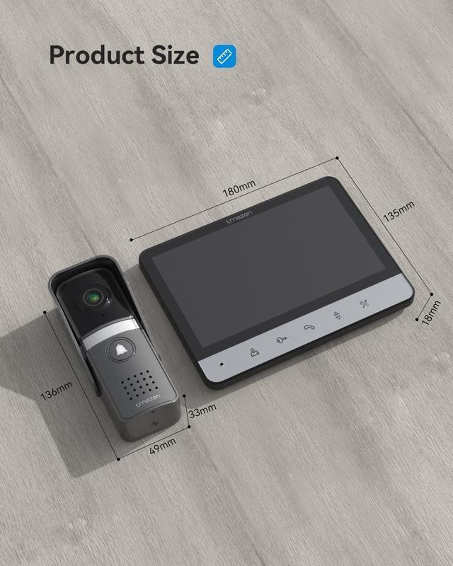 Alt view image 3 of 7 - Wired Video Intercom System, 7 Inch Ring Video Doorbell with Night Vision Support Remote Unlock, Dual-Way Intercom for Villa House Office Apartment with 1-Camera and 2-Monitor