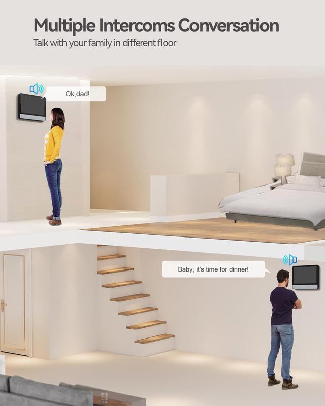 Alt view image 5 of 7 - Wired Video Intercom System, 7 Inch Ring Video Doorbell with Night Vision Support Remote Unlock, Dual-Way Intercom for Villa House Office Apartment with 1-Camera and 2-Monitor