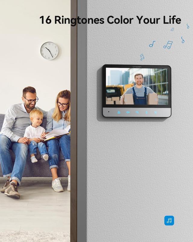 Alt view image 7 of 7 - Wired Video Intercom System, 7 Inch Ring Video Doorbell with Night Vision Support Remote Unlock, Dual-Way Intercom for Villa House Office Apartment with 1-Camera and 2-Monitor