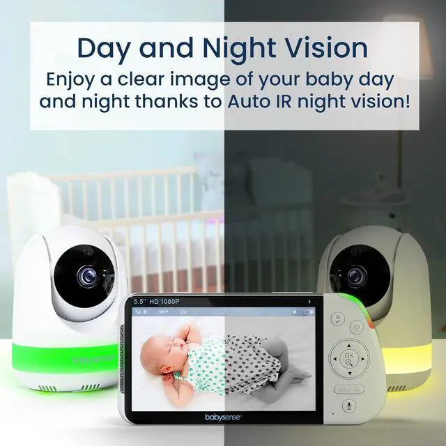 Alt view image 4 of 7 - 5.5 1080p Full HD Split-Screen Baby Monitor, Video Baby Monitor with Camera and Audio, PTZ Camera, RGB Night Light, 1000ft Range, Two-Way Audio, 4X Zoom, 5000mAh Battery