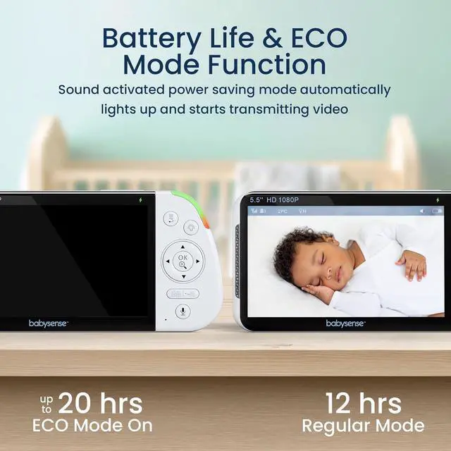 Alt view image 7 of 7 - 5.5 1080p Full HD Split-Screen Baby Monitor, Video Baby Monitor with Camera and Audio, PTZ Camera, RGB Night Light, 1000ft Range, Two-Way Audio, 4X Zoom, 5000mAh Battery