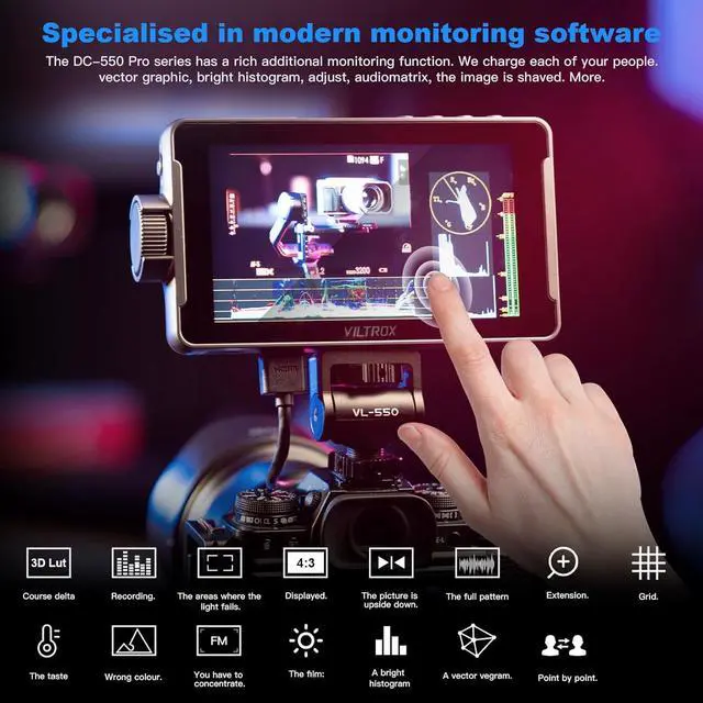 Alt view image 2 of 7 - DC 550 Pro 5.5" Camera Monitors for DSLR Touchscreen Field Monitor 4K HDMI Video External Monitor mit Hood for   Nikon 1200nit 3D LUT Focus Peaking Histogram False Colours