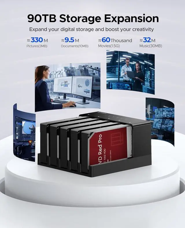 Alt view image 3 of 7 - USB 3.0 5 Bay Hard Drive Docking Station with Offline Cloning 3.5 SATA Enclosure for HDD SSD, Expandable Storage up to 90TB Plug&Play(6558US3-C)