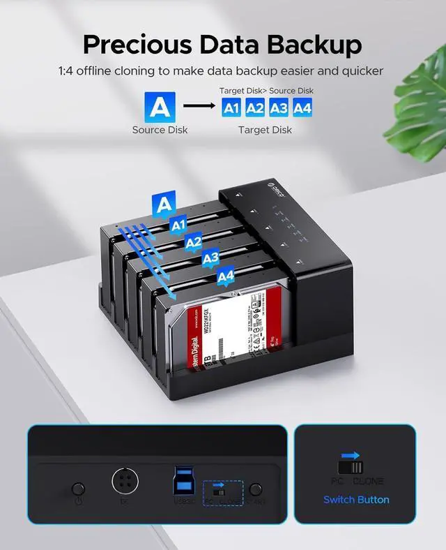 Alt view image 2 of 7 - USB 3.0 5 Bay Hard Drive Docking Station with Offline Cloning 3.5 SATA Enclosure for HDD SSD, Expandable Storage up to 90TB Plug&Play(6558US3-C)