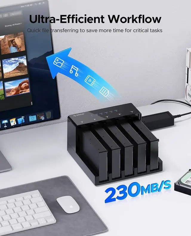 Alt view image 4 of 7 - USB 3.0 5 Bay Hard Drive Docking Station with Offline Cloning 3.5 SATA Enclosure for HDD SSD, Expandable Storage up to 90TB Plug&Play(6558US3-C)