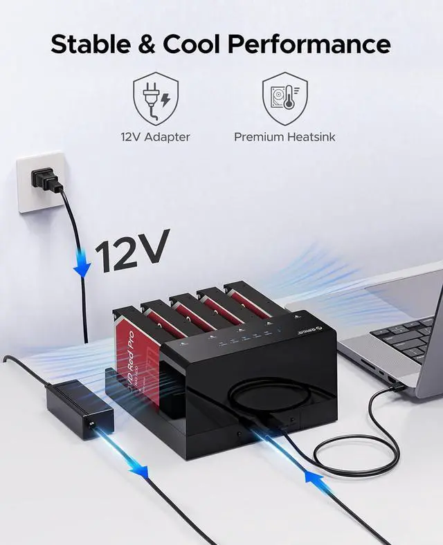 Alt view image 5 of 7 - USB 3.0 5 Bay Hard Drive Docking Station with Offline Cloning 3.5 SATA Enclosure for HDD SSD, Expandable Storage up to 90TB Plug&Play(6558US3-C)