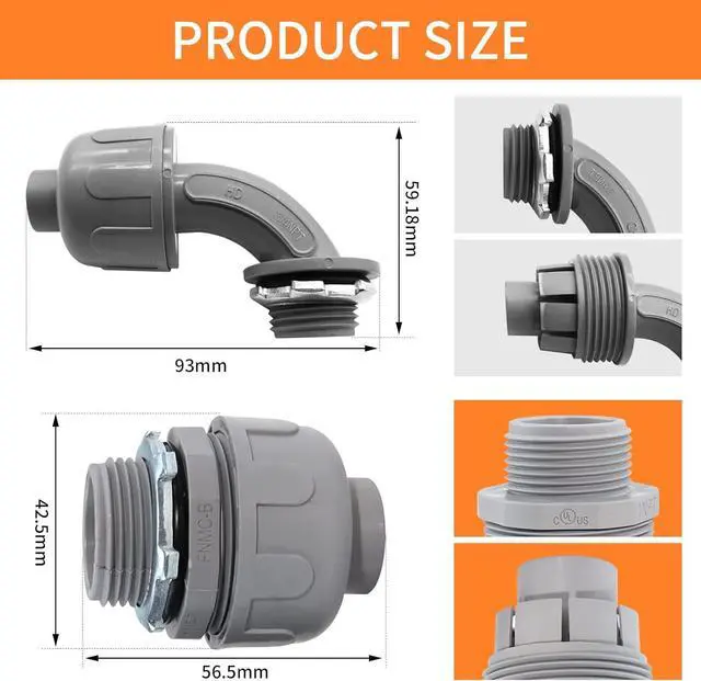 Alt view image 2 of 7 - Liquid Tight Connector Non-Metallic Electrical Conduit Fittings, PVC Flexible Conduit Fittings, UL Listed(Straight+90 Degree)