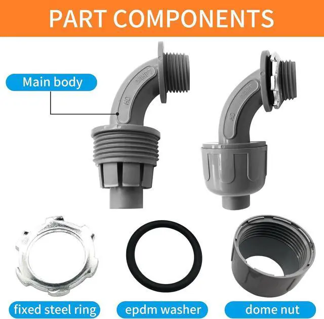 Alt view image 3 of 7 - Liquid Tight Connector Non-Metallic Electrical Conduit Fittings, PVC Flexible Conduit Fittings, UL Listed(Straight+90 Degree)