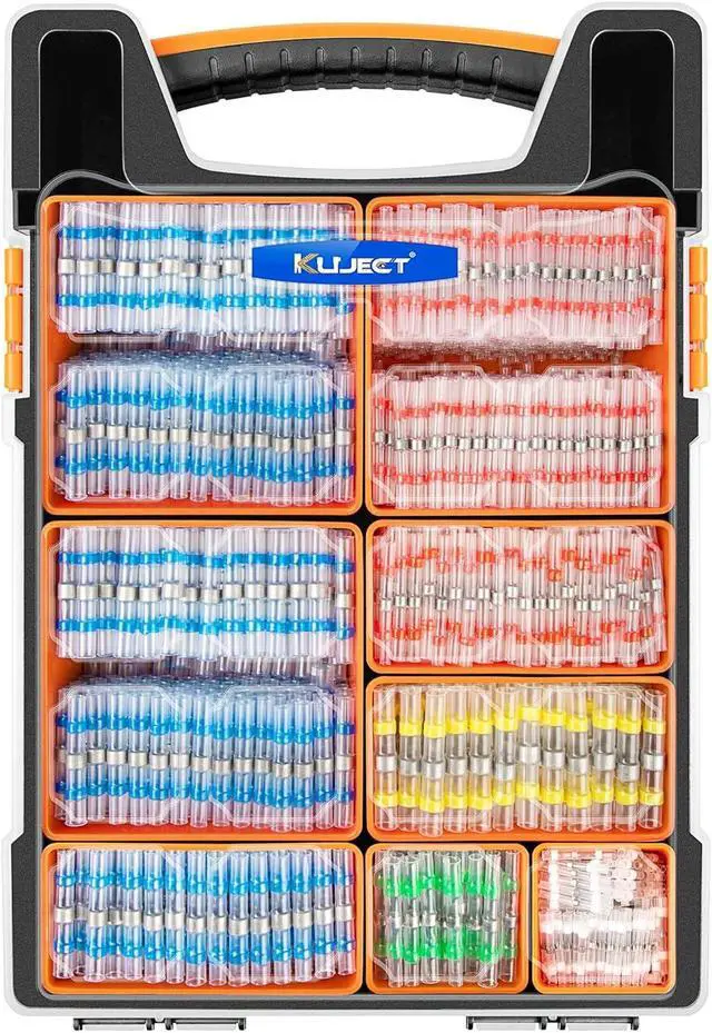 Main image of 1000PCS Solder Seal Wire Connectors AWG 26-10, Marine Waterproof Heat Shrink Wire Connectors in Portable Storage Box with Handle and Removable Organizers(5 Colors/5 Sizes)