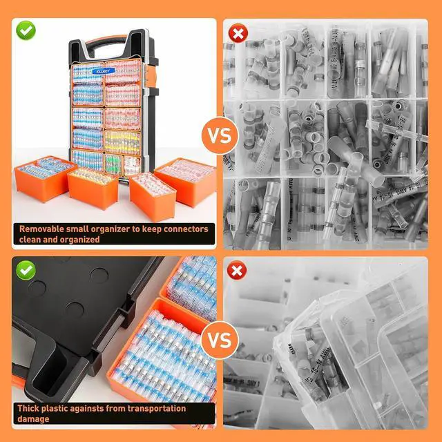 Alt view image 4 of 7 - 1000PCS Solder Seal Wire Connectors AWG 26-10, Marine Waterproof Heat Shrink Wire Connectors in Portable Storage Box with Handle and Removable Organizers(5 Colors/5 Sizes)