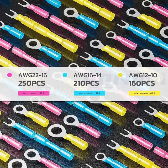Alt view image 2 of 6 - 620PCS Marine Grade Heat Shrink Wire Butt Connectors kit,22-10 AWG Tinned Red Copper Electrical Wire Connectors,Ring Fork Spade Butt Splice(3Colors/24Size)