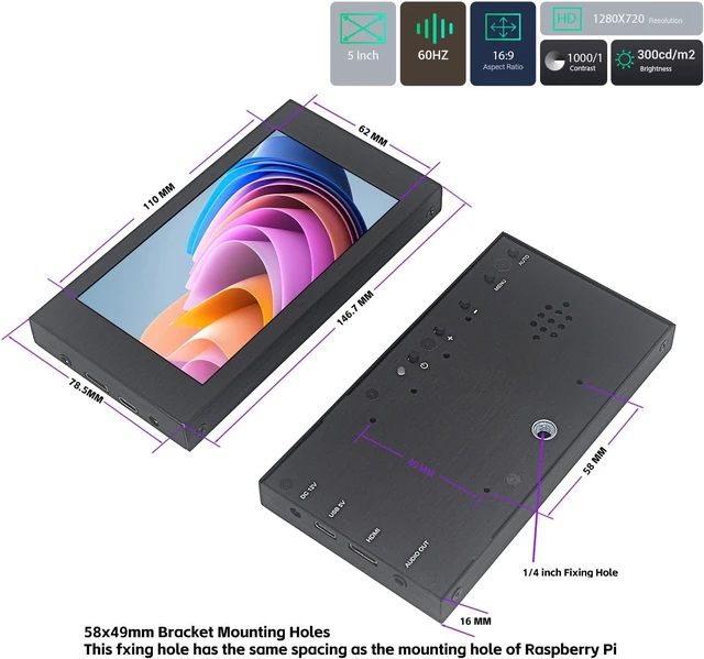 Alt view image 3 of 7 - 5-Inch IPS Portable HDMI Monitor 1280×720 Mini LCD Display
