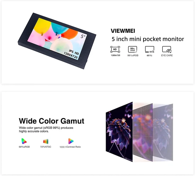 Alt view image 6 of 7 - 5-Inch IPS Portable HDMI Monitor 1280×720 Mini LCD Display
