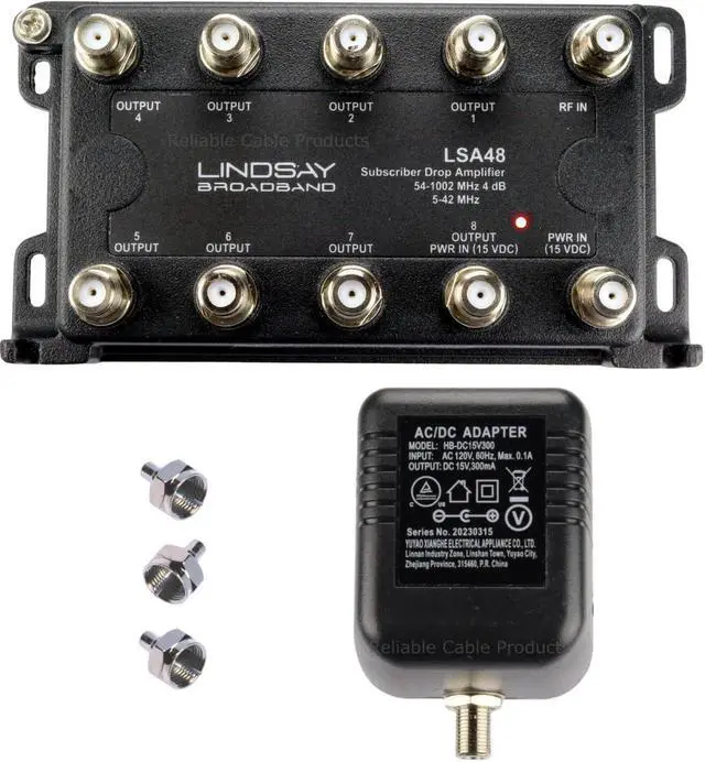 Main image of 8-Port Cable TV Antenna Signal Splitter, Distribution Amplifier with Power Supply and F59 Terminators - Connect up to 8 Devices to 1 Antenna or Cable Line LSA48