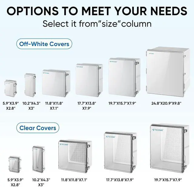 Alt view image 3 of 7 - Waterproof Electrical Junction Box IP67 ABS Plastic Enclosure with Hinged Cover with Mounting Plate, Wall Brackets, Cable Glands (Clear, 19.7"x15.7"x7.9")