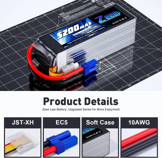 Alt view image 3 of 6 - 6S 5200mAh Lipo Battery 22.2V 100C with EC5 Connector (2 Pack)