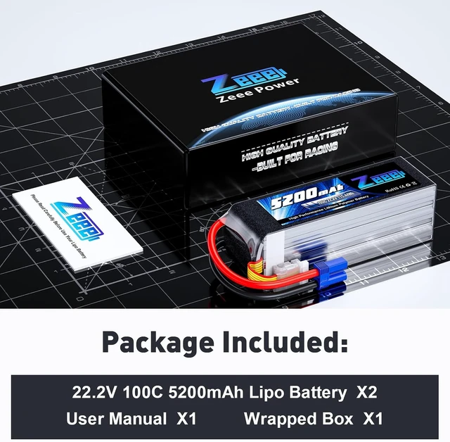 Alt view image 6 of 6 - 6S 5200mAh Lipo Battery 22.2V 100C with EC5 Connector (2 Pack)
