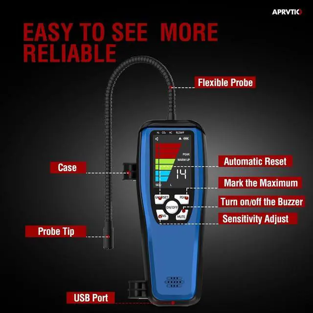 Alt view image 7 of 7 - Aprvtio ALD-200 Freon Leak Detector, Battery Powered, Freon Sniffer Automotive Halogen Gas Leak Detector for R134A R410A R22 R1234YF R600a R290 CFCs HCFCs HFCs HCs HFOs