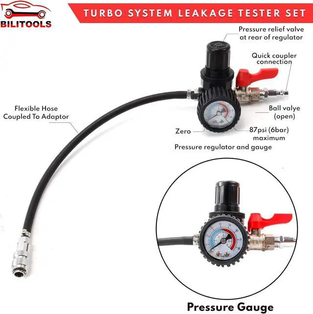 Alt view image 4 of 5 - 9-Piece Turbo System Leakage Tester Set Turbocharger Turbo Boost Leak Tester 1-3/8" - 3-1/2"