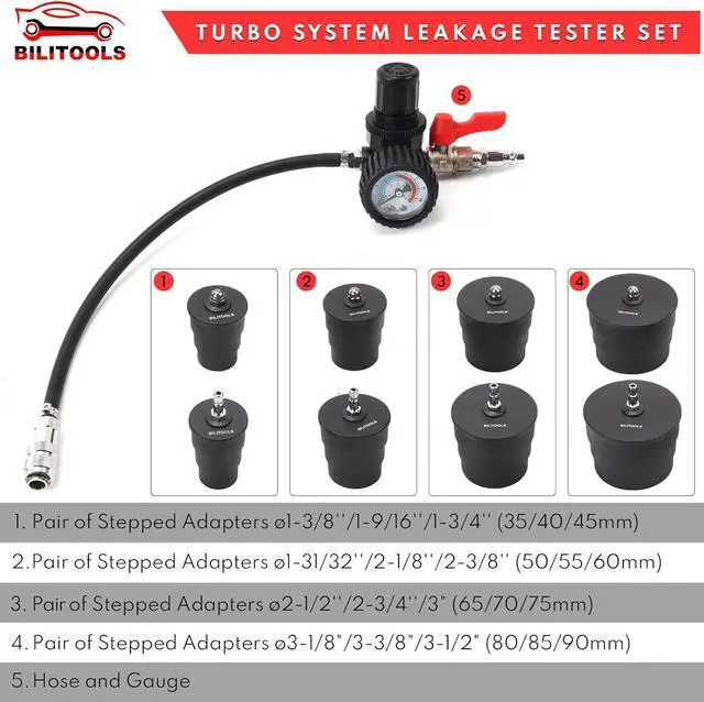 Alt view image 3 of 5 - 9-Piece Turbo System Leakage Tester Set Turbocharger Turbo Boost Leak Tester 1-3/8" - 3-1/2"