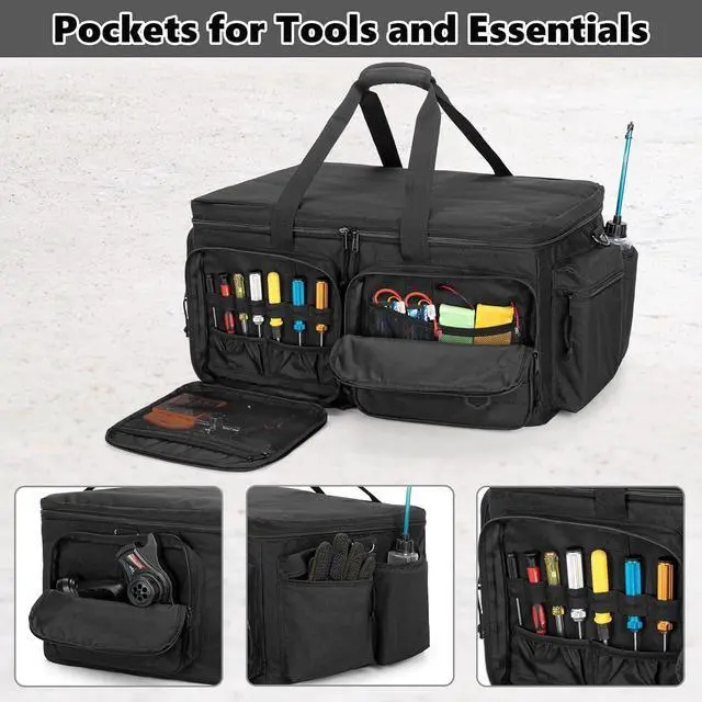 Alt view image 3 of 7 - RC Storage Bag for 1/8 and 1/10 Car, RC Carrying Case with Bottom Solid Clapboard for Support and Multi-Pockets for RC Tools (Patent Design)