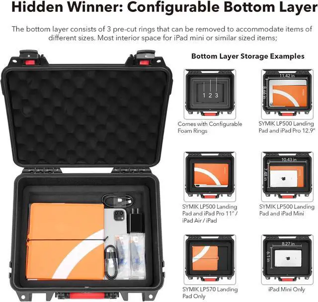 Alt view image 3 of 7 - P330-MMDL Dual Layer Mini 4 Pro Case, Waterproof Hard Carrying Case for DJI Mini 4 Pro/Mini 3/Mini 3 Pro Fly More Combo, Fits DJI RC 2/RC, RC-N2/N1, Charger Hub, Tablet Holder, Landing Pad, iPad