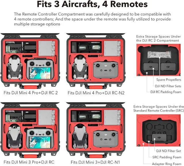 Alt view image 4 of 7 - P330-MMDL Dual Layer Mini 4 Pro Case, Waterproof Hard Carrying Case for DJI Mini 4 Pro/Mini 3/Mini 3 Pro Fly More Combo, Fits DJI RC 2/RC, RC-N2/N1, Charger Hub, Tablet Holder, Landing Pad, iPad