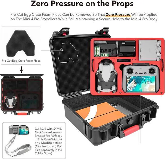 Alt view image 5 of 7 - P330-MMDL Dual Layer Mini 4 Pro Case, Waterproof Hard Carrying Case for DJI Mini 4 Pro/Mini 3/Mini 3 Pro Fly More Combo, Fits DJI RC 2/RC, RC-N2/N1, Charger Hub, Tablet Holder, Landing Pad, iPad